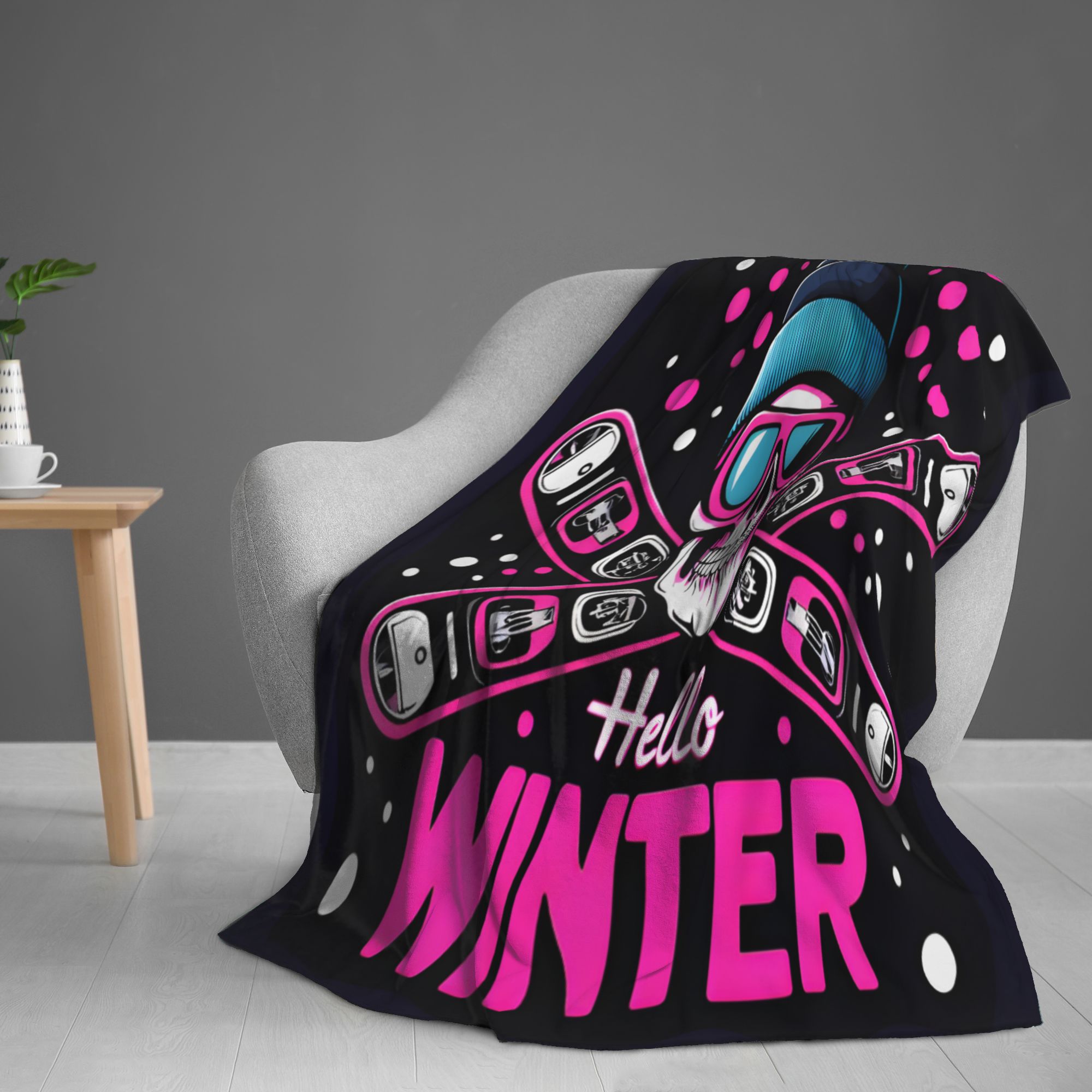 Skiing Skull Throw Blanket Soft Lightweight Warm Cozy Plush Blanket for Couch Bed Sofa