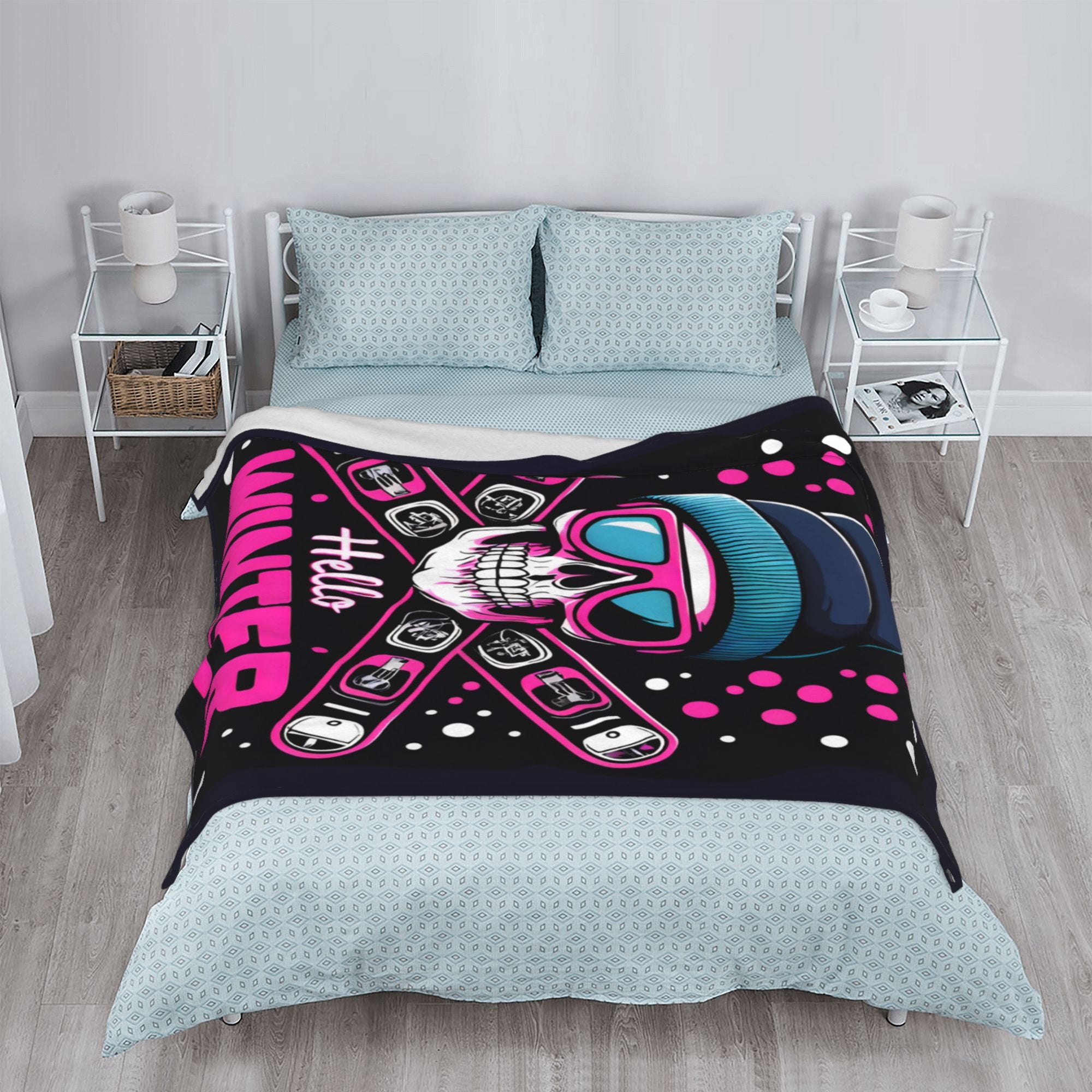 Skiing Skull Throw Blanket Soft Lightweight Warm Cozy Plush Blanket for Couch Bed Sofa