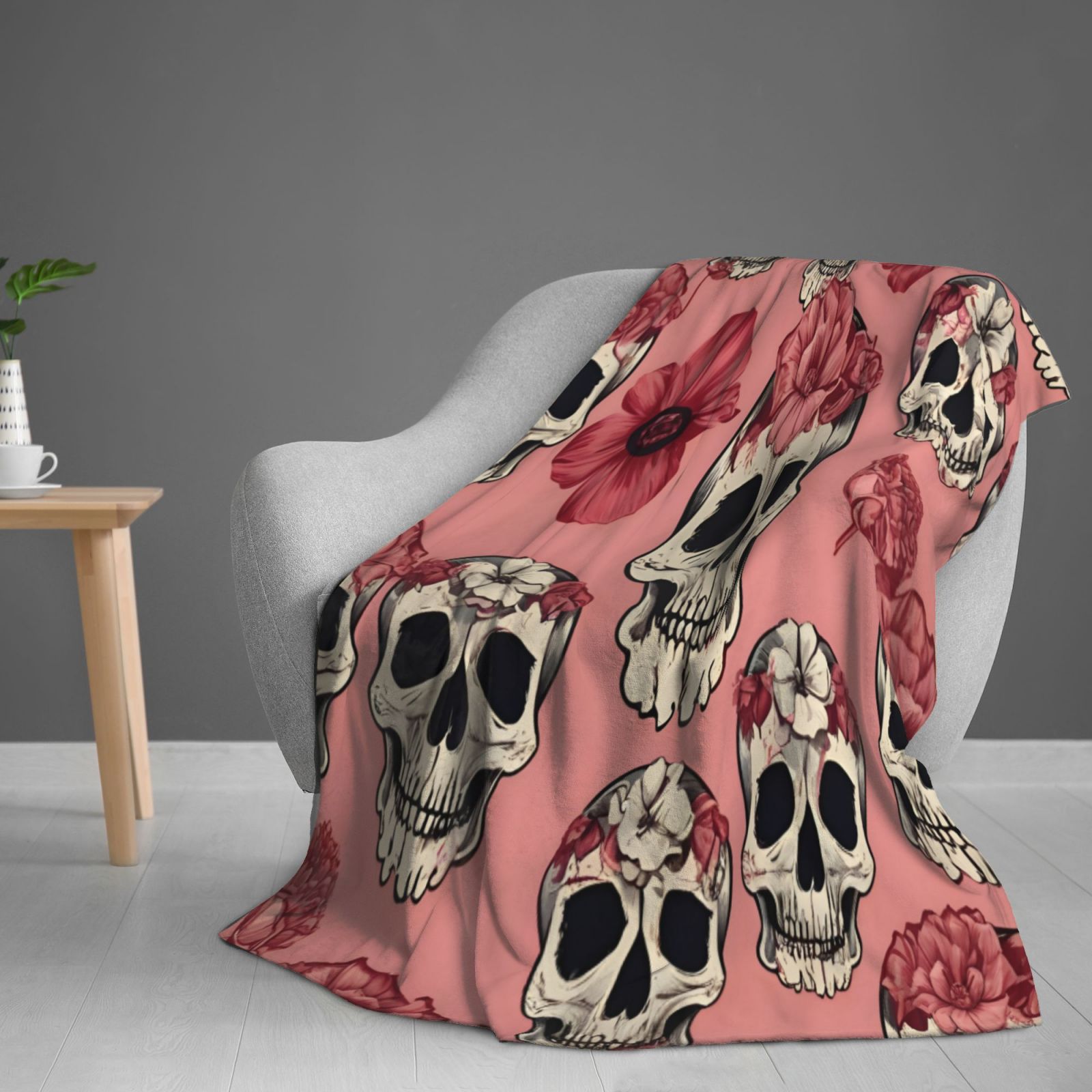 Rose Skull Throw Blanket Soft Lightweight Warm Cozy Plush Blanket for Couch Bed Sofa Valentine's Day