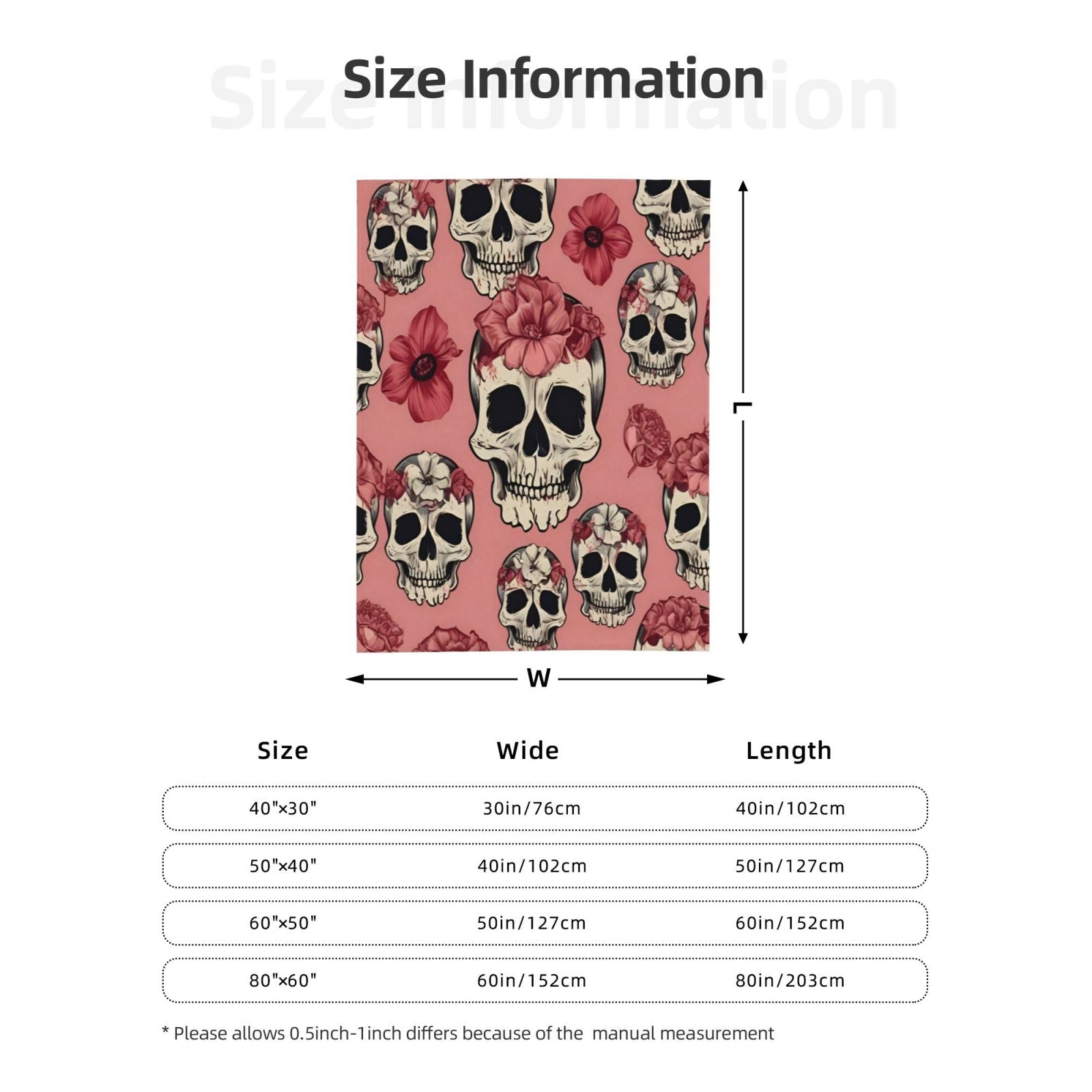 Rose Skull Throw Blanket Soft Lightweight Warm Cozy Plush Blanket for Couch Bed Sofa Valentine's Day