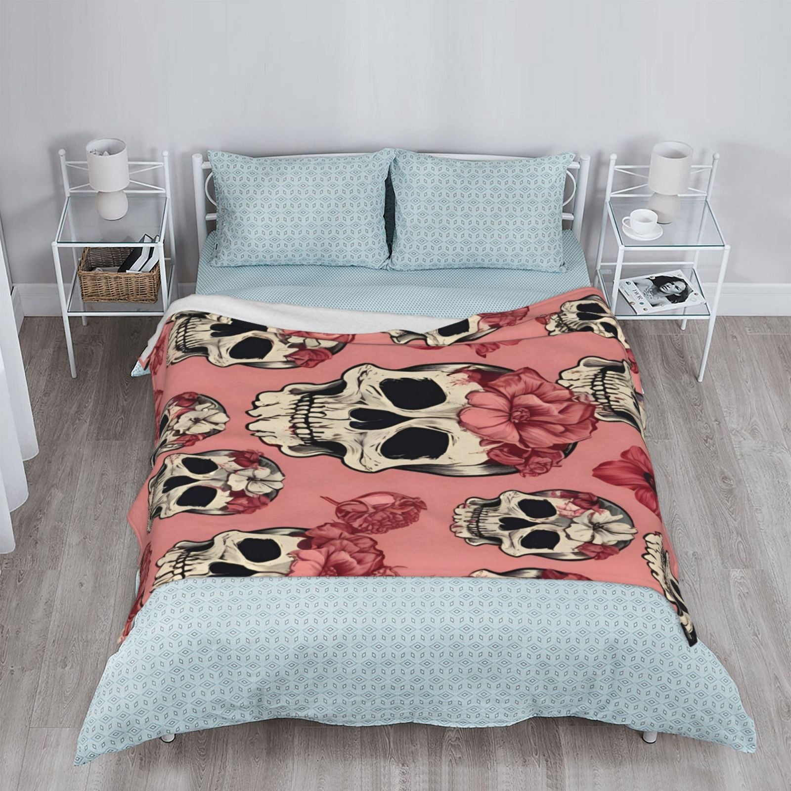 Rose Skull Throw Blanket Soft Lightweight Warm Cozy Plush Blanket for Couch Bed Sofa Valentine's Day